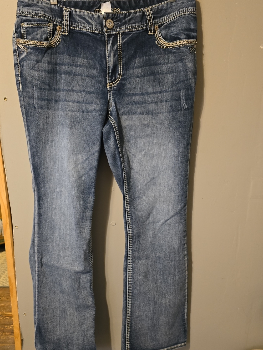 Maurices Light-Medium Wash Bootcut Jeans with Contrast Stitching